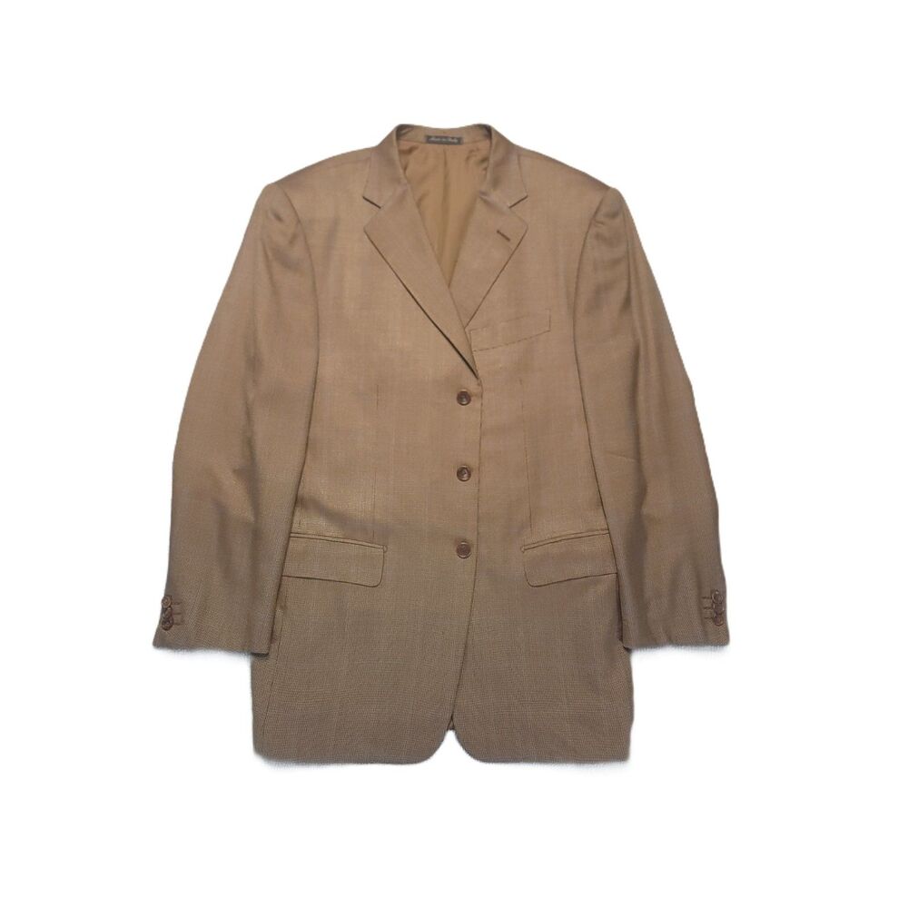 Pal Zileri E Thomas Italy Blazer Mens L (44L) Silk Wool Brown Plaid Sports Coat